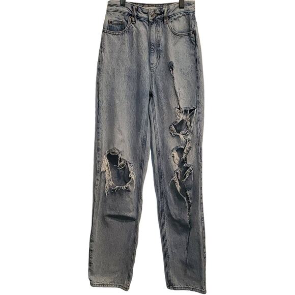 Pacsun Light Wash 90's Boyfriend Straight Frayed Distressed Ripped Jeans 24 - Picture 2 of 10